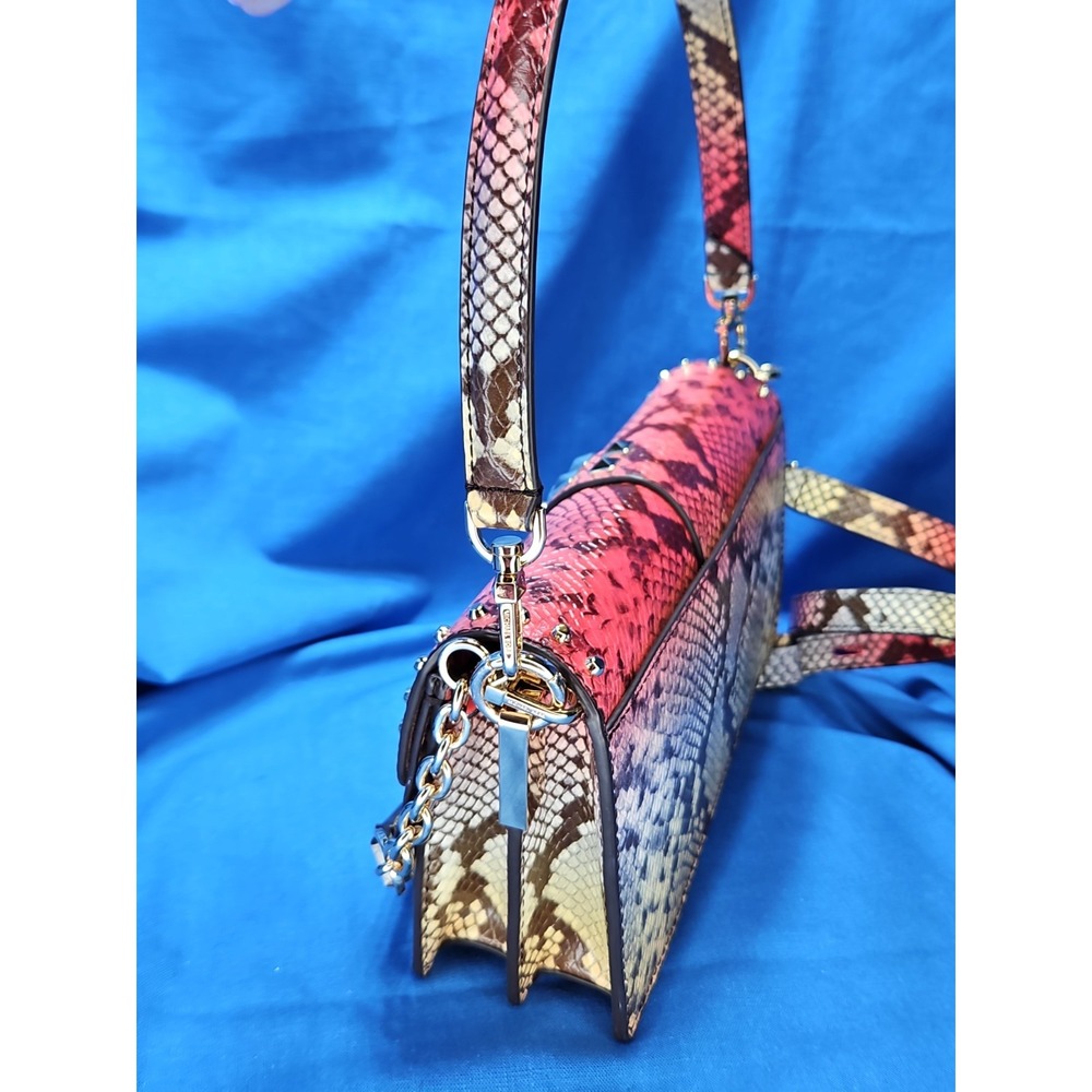 Michael Kors Greenwich Dahlia Studded Snakeskin Purse Ombre Convertible Leather - Picture 7 of 16